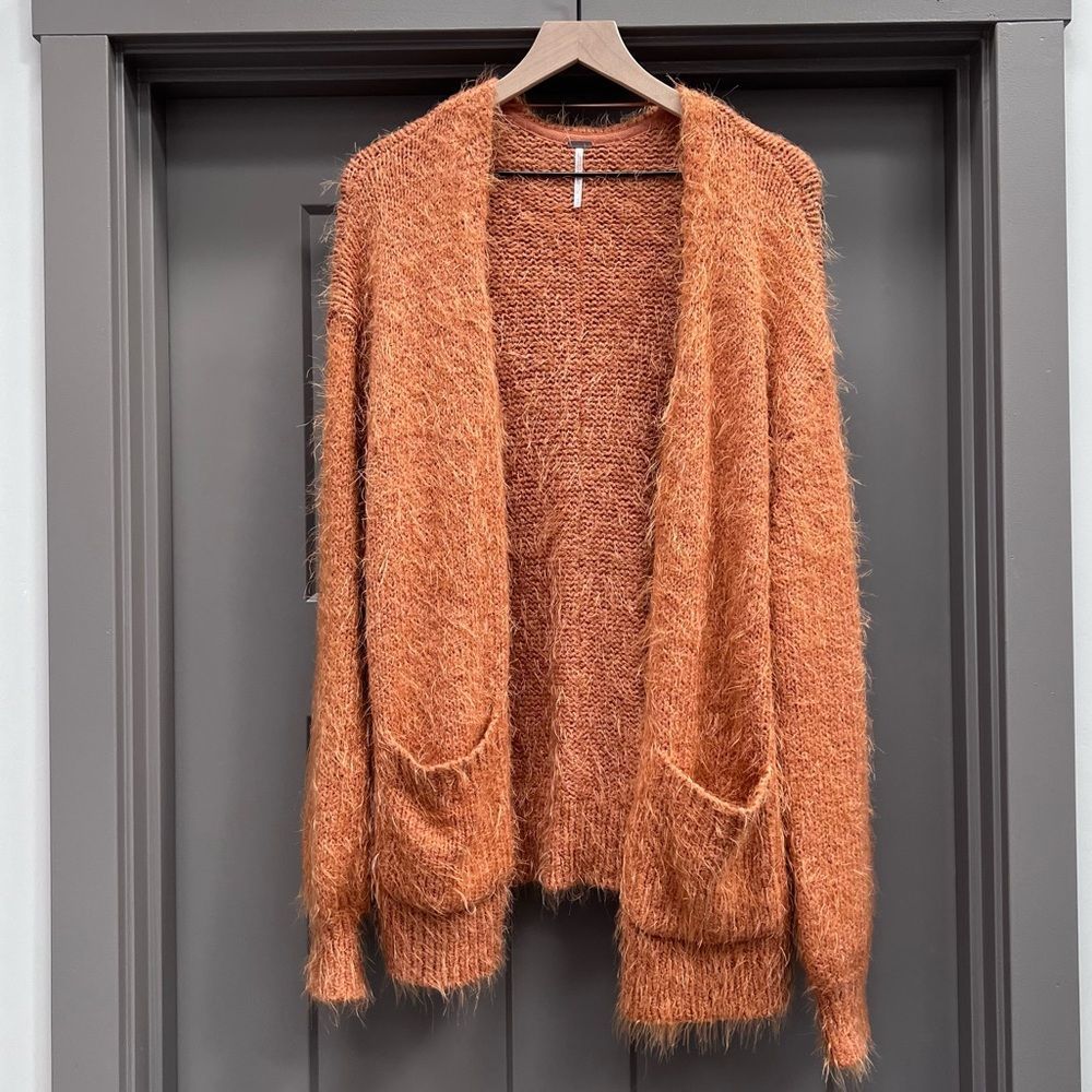 Fuzzy orange cardigan sweater, Free People, small
